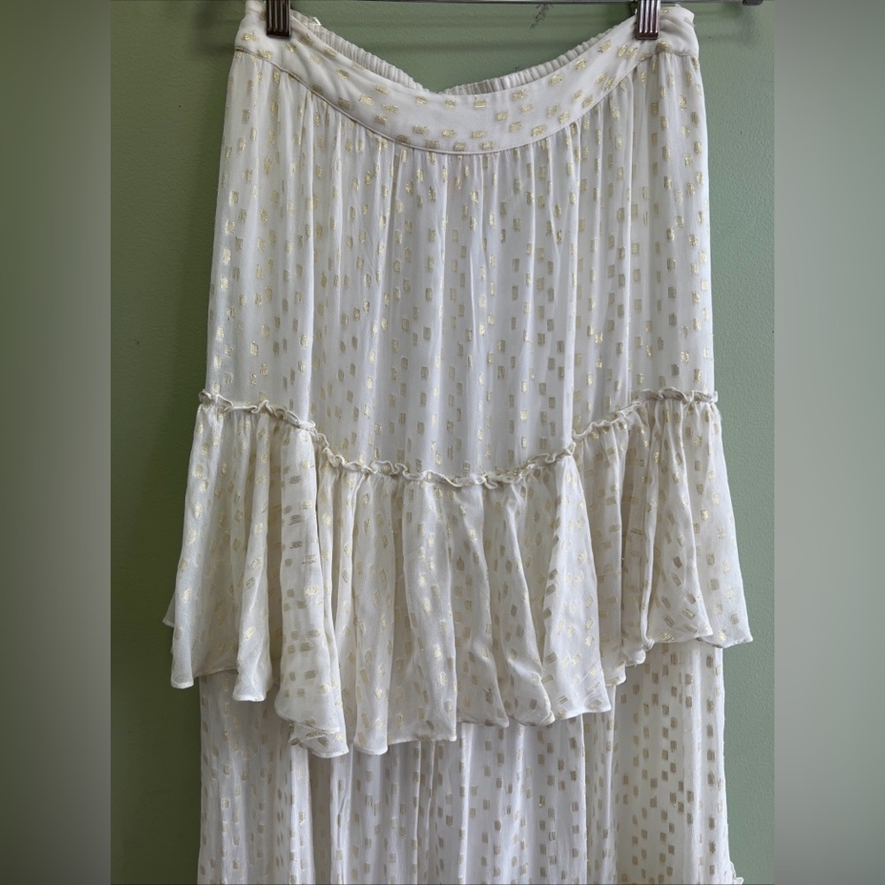 Free People Rococo Sand Metallic Tiered Ruffles Long Maxi  Skirt XS - Picture 5 of 7